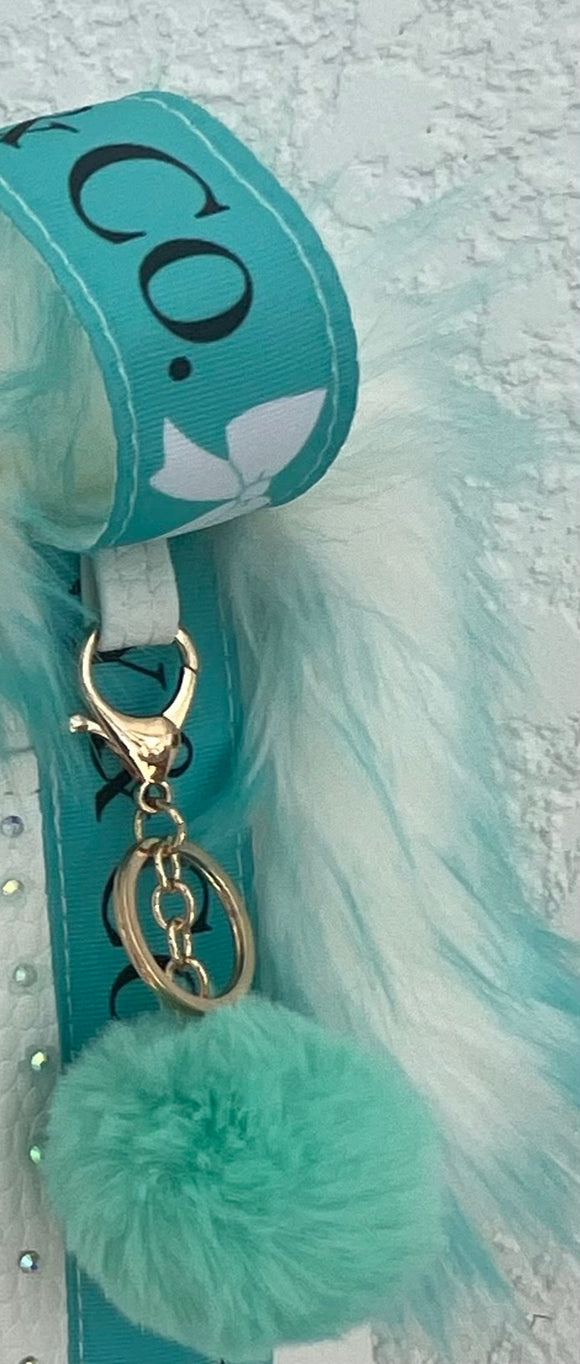 Custom order for Mindy C. Standard pet carrier/ white and Tiffany blue/ Right shoulder.